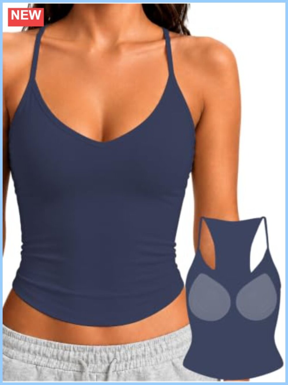 Women's Padded Racerback Tank Top V-Neck Seamless Crop Camisole